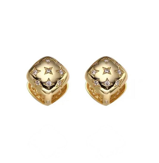 Zircon Square Chunky Huggie Gold Earrings