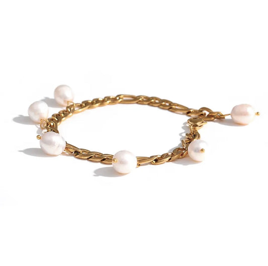 Pearl Drop Chain Gold Bracelet