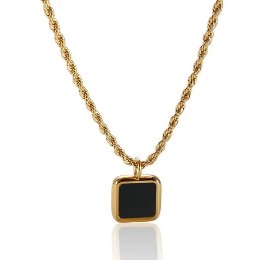 Onyx Pendant Gold Necklace