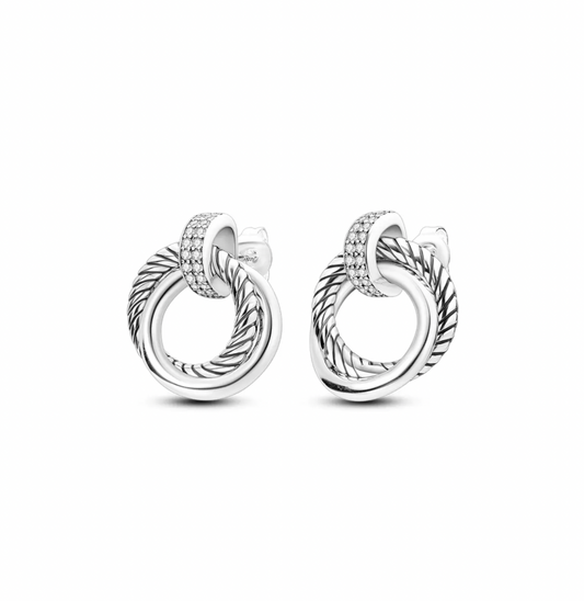 Textured Open Circle Stud Silver Earrings