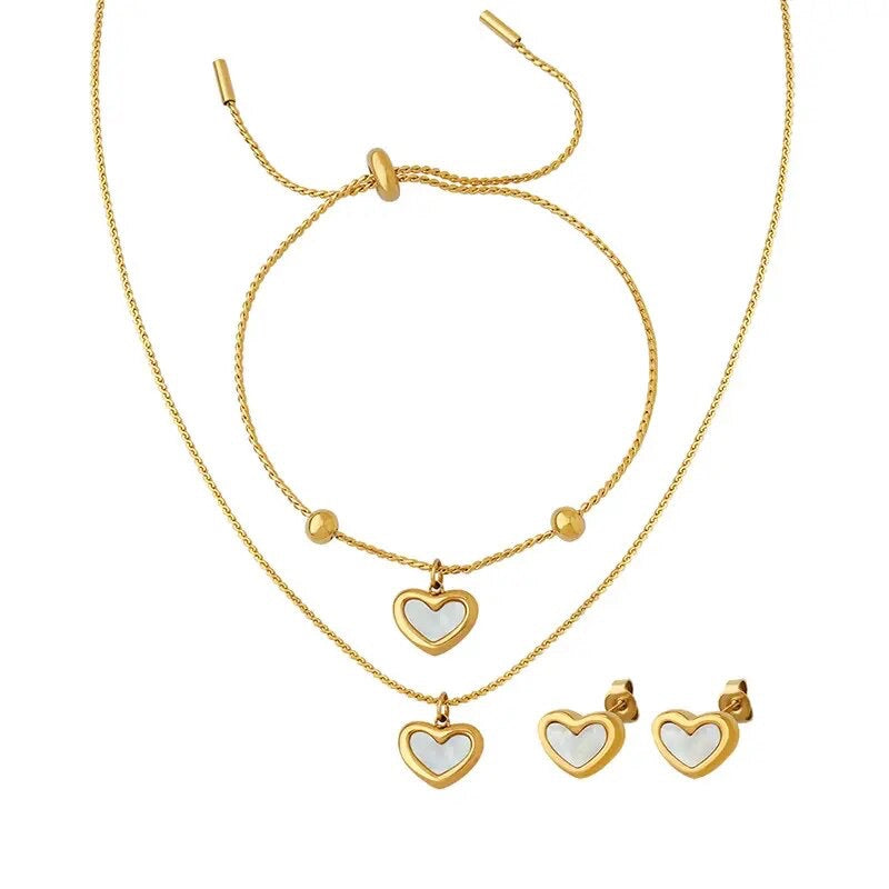 Gold Pearl Heart Jewellery Set