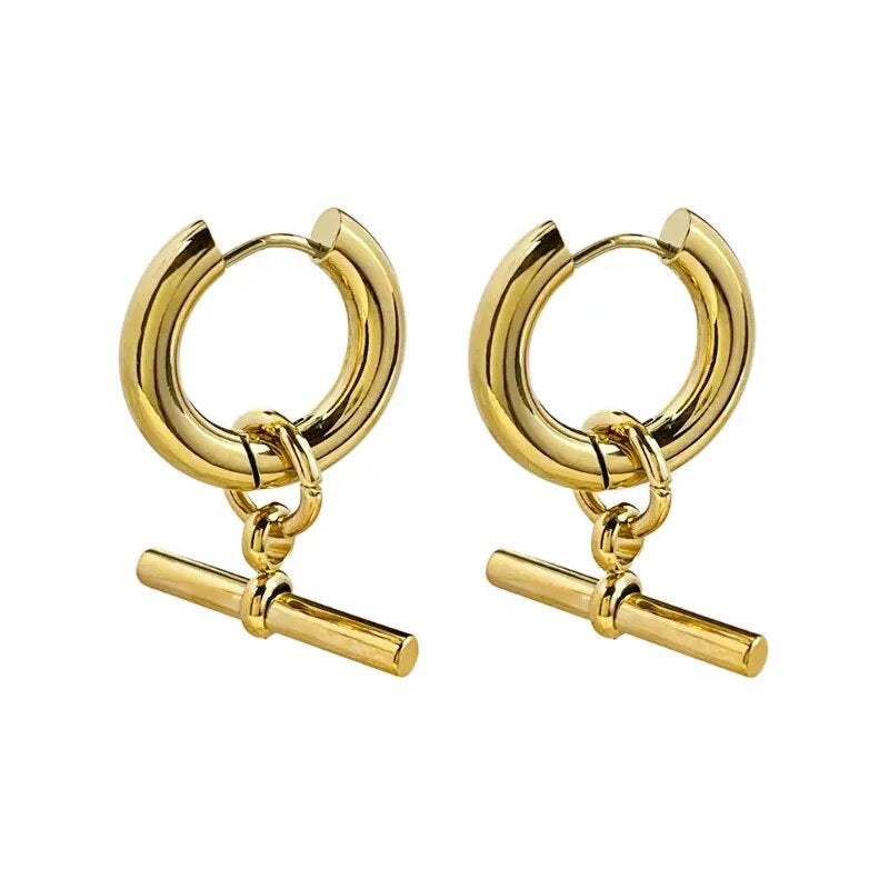 Gold T-Bar Huggie Hoops