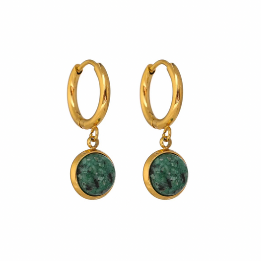 African Turquoise Gold Huggie Hoop Earrings