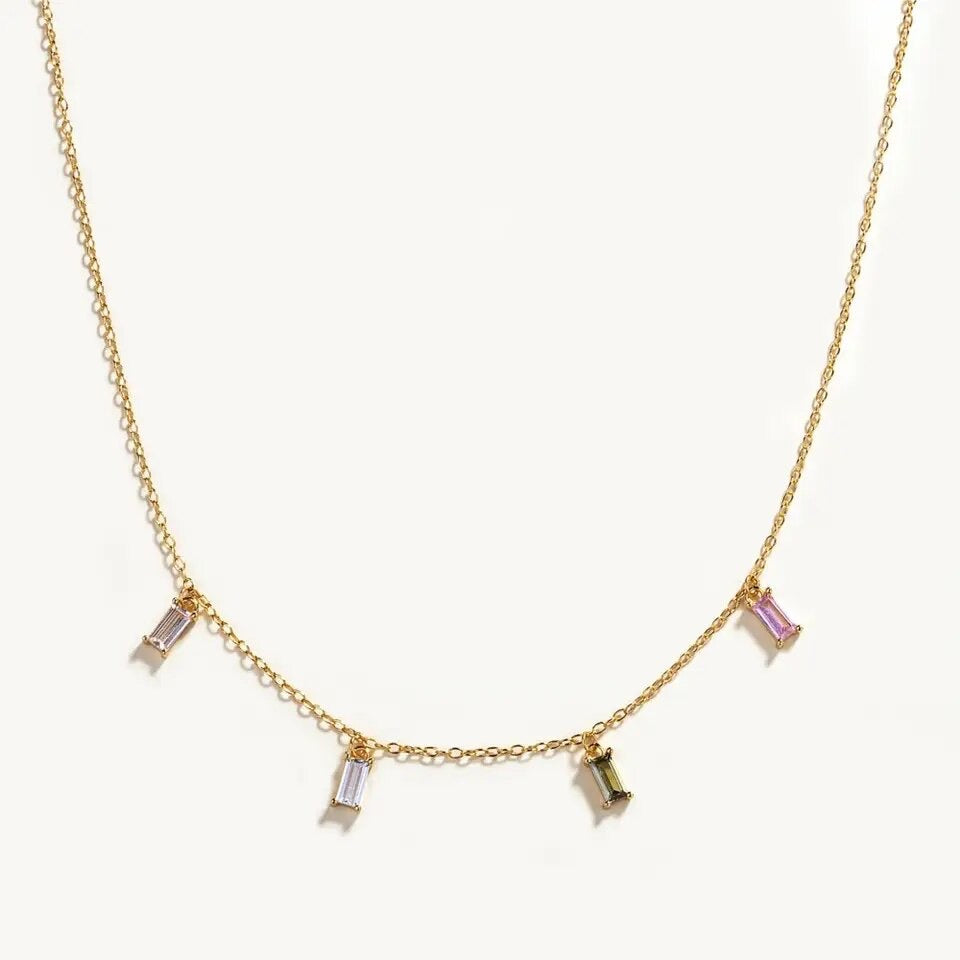 Quadripalette Square Zircon Gold Necklace