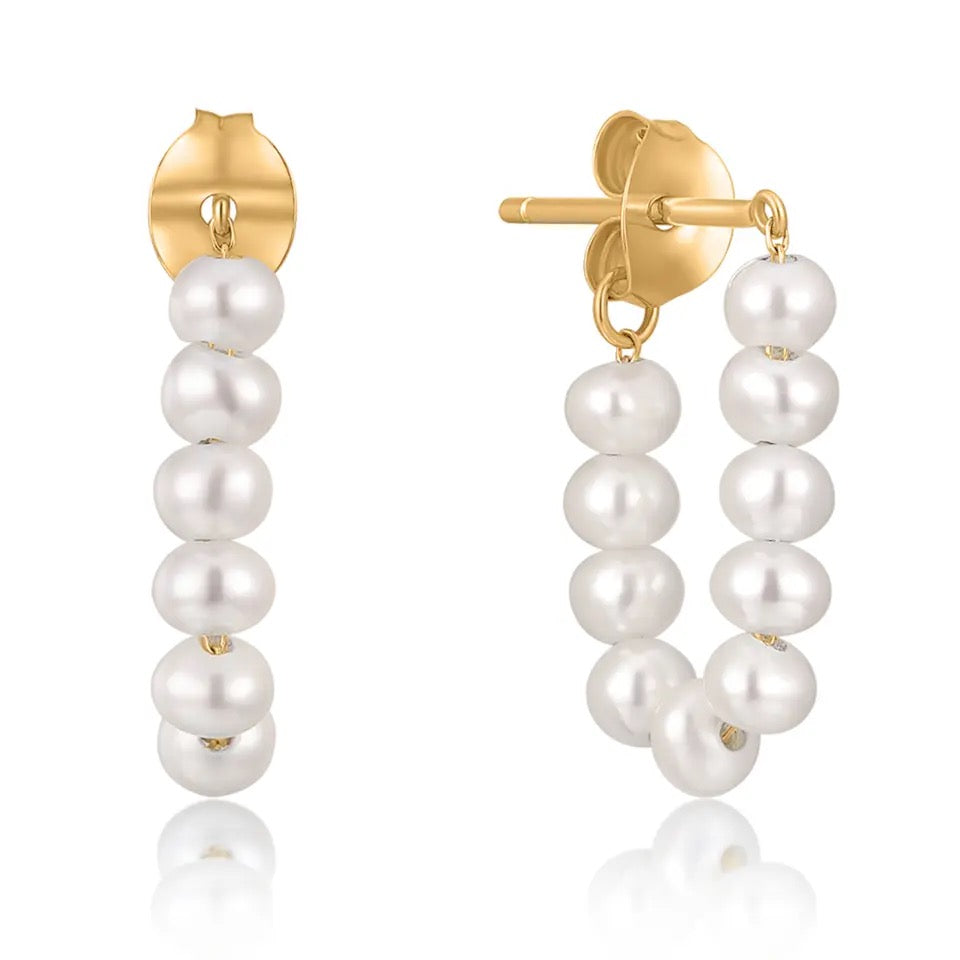 Pearl Strand Hoops Gold Earrings